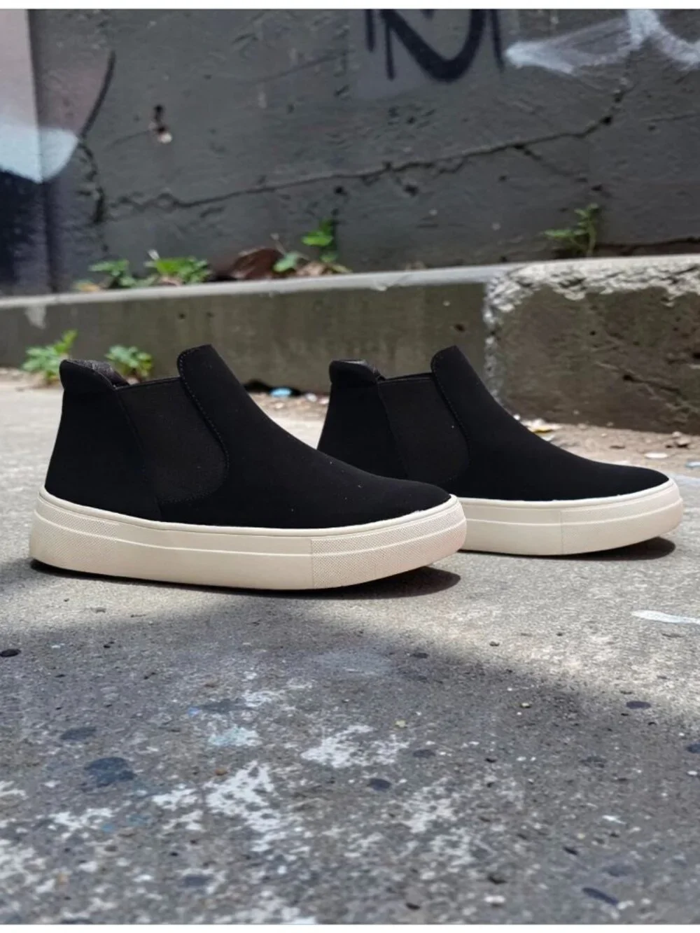 Black Chelsea Slip On Sneakers Platform Sole Minimalist Ankle Boots